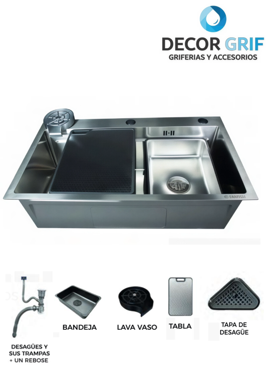 LAVADERO MULTIFUNCIONAL MARVELOUS ACERO INOX SATINADO C/ACCES 75X45X23 CM