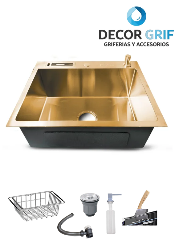 LAVADERO PRIME ACERO INOXIDABLE GOLD C/ACCESORIOS 60X45X23CM PRM-6045 FRATELLI