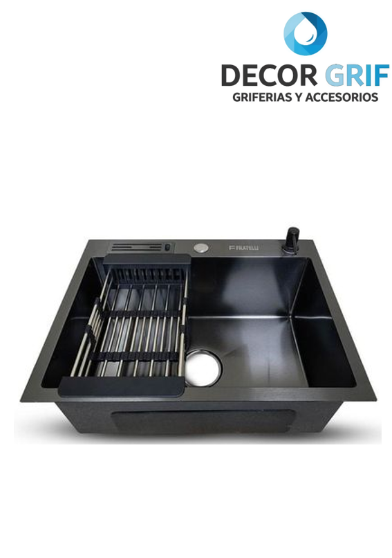 LAVADERO PRIME ACERO INOXIDABLE BLACK C/ACCESORIOS 60X45X23CM FRATELLI