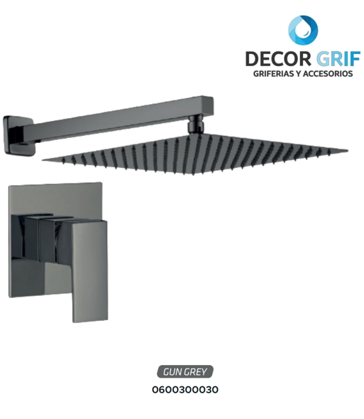MEZCLADORA MONOCOMANDO MINIMALISTA  GUN GREY CANOPLA CUADRADA + CABEZA DUCHA FS002 SAN ANDRES BRATIA