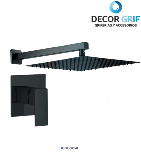 MEZCLADORA MONOCOMANDO MINIMALISTA BLACK CANOPLA CUADRADA + CABEZA DUCHA SAN ANDRES BRATIA