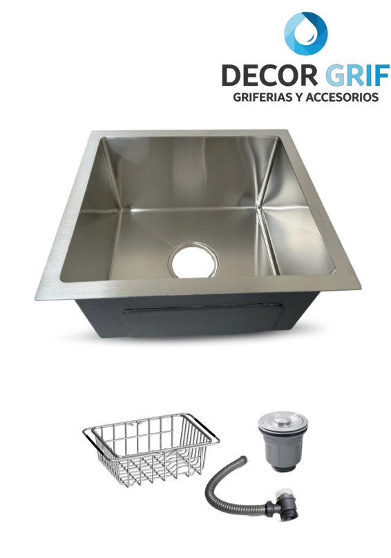 LAVADERO PRIME ACERO INOXIDABLE SATINADO C/DESAGUE Y CANASTILLA 43X39X23CM PRM-4339 FRATELLI