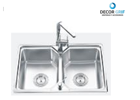 LAVADERO PREMIUM (P) ACERO INOX.CROMADO DOBLE POZA C/PERFORACION AL MUEBLE 80X50X22 CM - FRATELLI