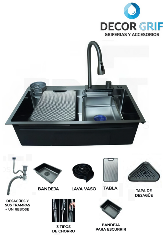LAVADERO MULTIFUNCIONAL MARVELOUS ACERO INOX SATINADO C/MEZCLADORA Y ACCESORIO 82X50X23CM FRATELLI