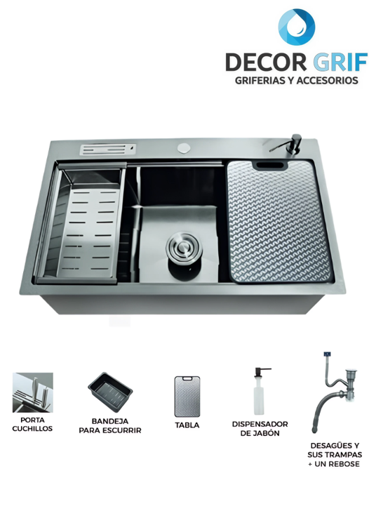 LAVADERO MULTIFUNCIONAL MARVELOUS ACERO INOX SATINADO C/ACCES 81X48X23 CM