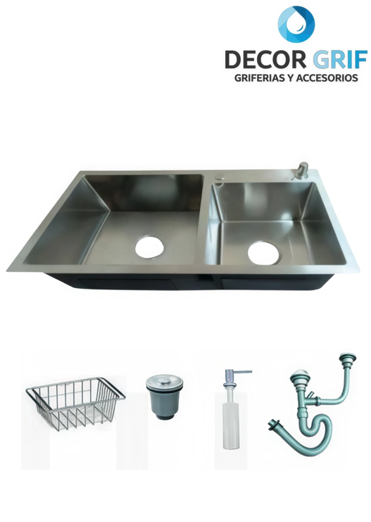 LAVADERO PRIME ACERO INOXIDABLE SATINADO DOBLE POZA C/ACCESORIOS 78X43X23CM PRM-7843 FRATELLI
