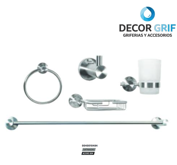 SET P/BAÑO 6PZAS 70200B ACERO MATE 304 BASE CIRCULAR FRATELLI