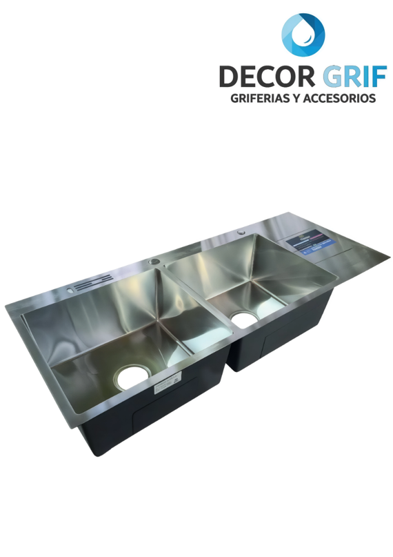 LAVADERO P/MARMOL DOBLE POZA ACERO INOXIDABLE SATINADO 120X50X23CM INF-12050 FRATELLI